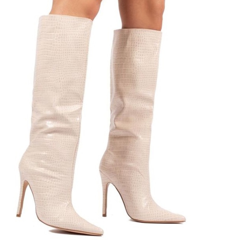 {Public Desire} “Stone” Croc Heeled Boots - Size 8